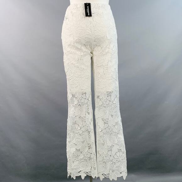 MARTIN MARTIN L White Polyester Lace Elastic Waistband Straight Casual Pants - Picture 2 of 3